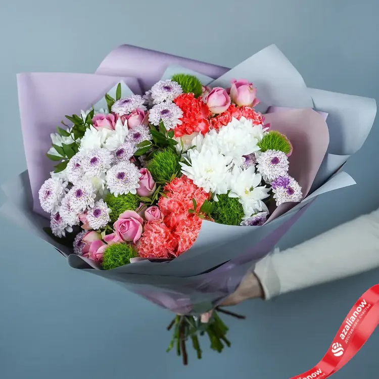 Букет хризантем с розами и гвоздикой «Для неповторимой» от AzaliaNow