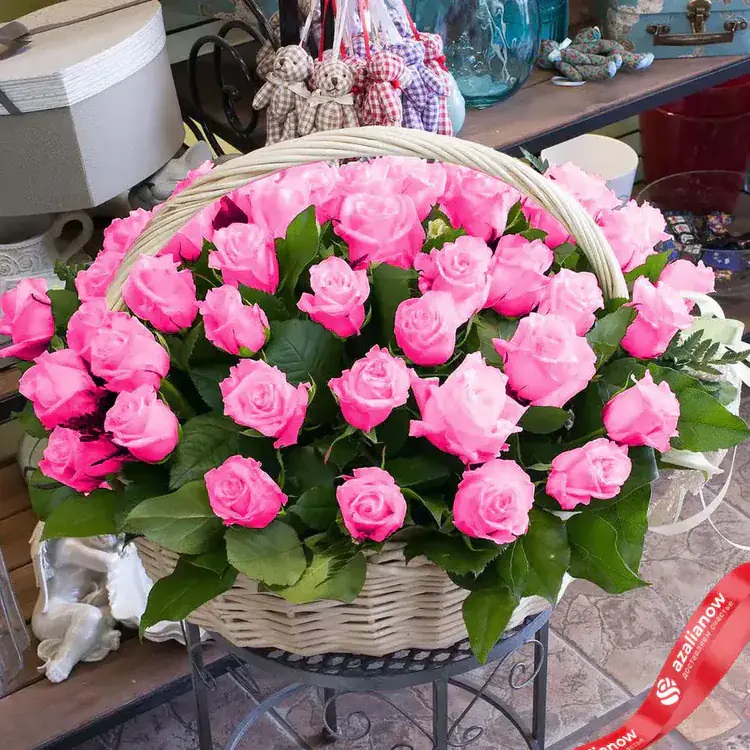 33 розовые розы в корзине от AzaliaNow