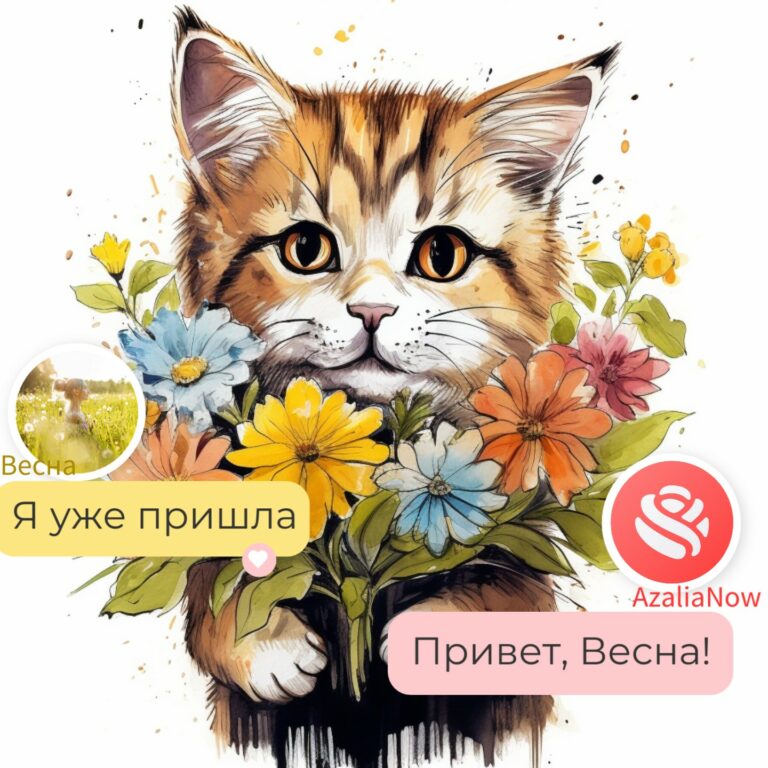 Котик дарит цветы от AzaliaNow