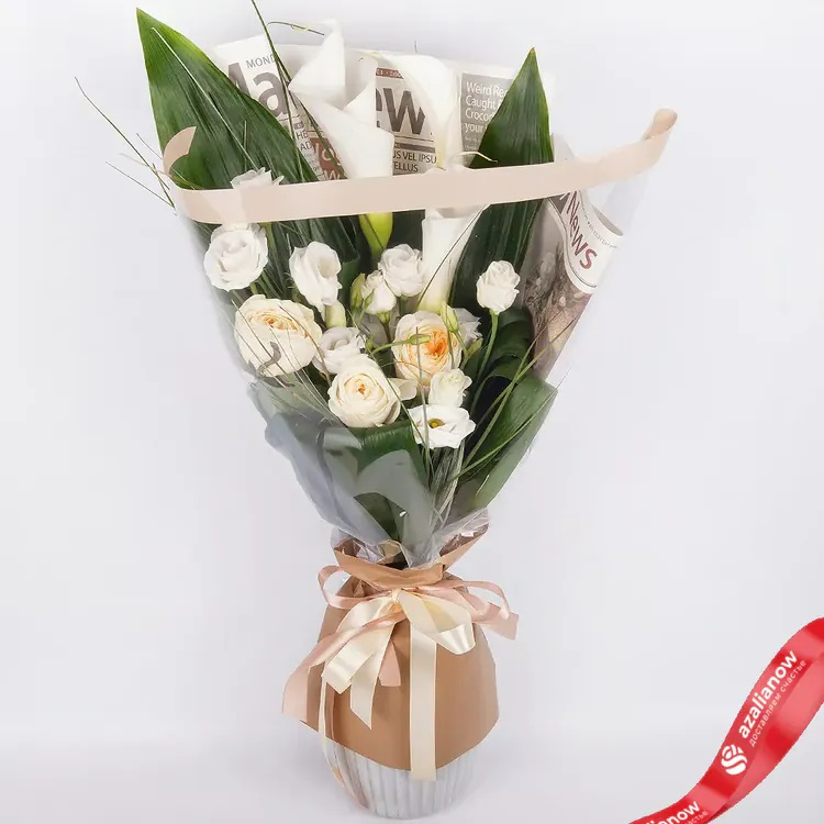 Букет с пионовидными розами и каллами «Вояж» от AzaliaNow