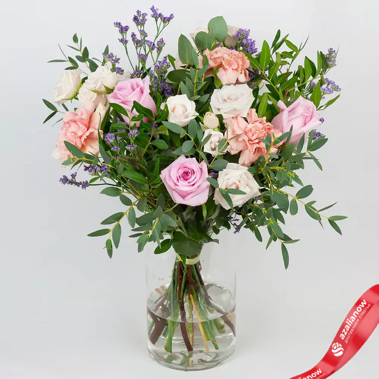 Розы, гвоздики и лимониум в букет «Цветочная фея» от AzaliaNow