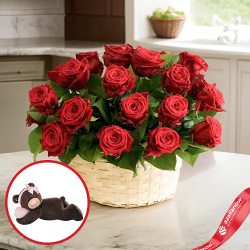 Букет из 25 роз «Корзина роз для любимой» + Мишка от Azalianow.